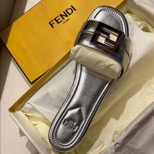 Fendi FFold Metallic Slide Sandals size EU 40 BNWB